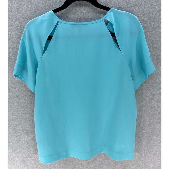 Tibi Women's sz 4 Blue Flowy Blouse Cut Out Workwear Classy Modest Dressy Casual - Picture 2 of 7